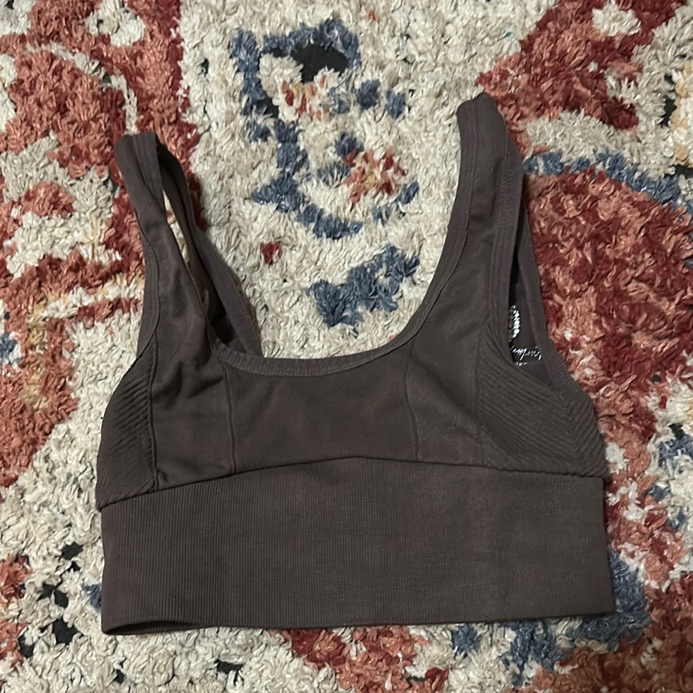 Free People Brown Sports Bra with Wide Straps and Scoop Neckline